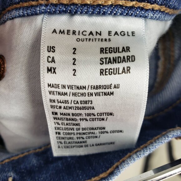 American Eagle 90s Flare Distressed Jeans 2 Womens Cropped Frayed Raw Hem Blue - Picture 4 of 10